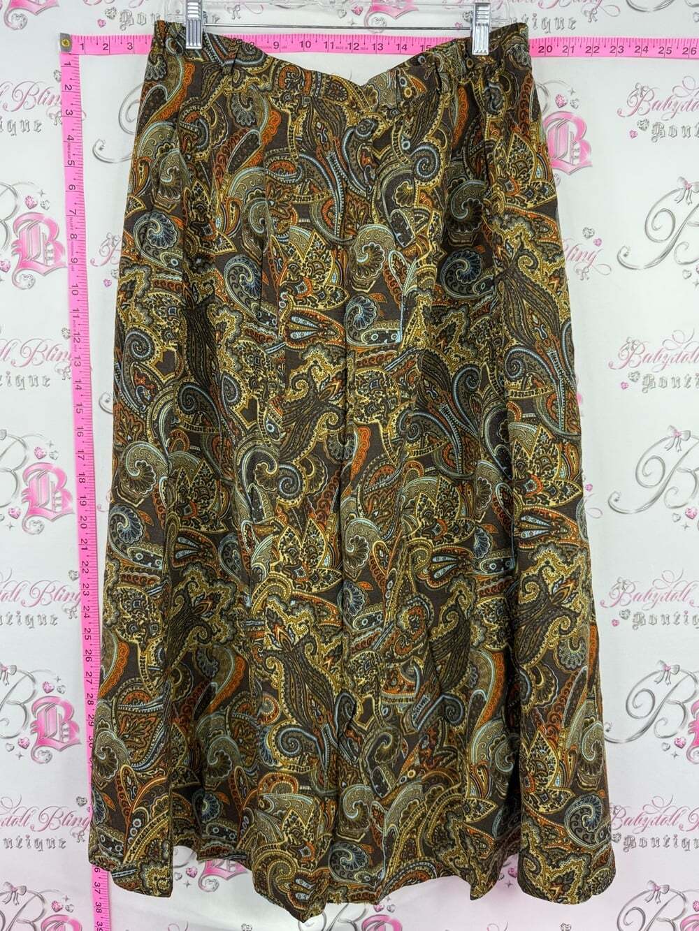 ERFO skirt boho vintage Paisley A-Line Midi Skirt in Multi Brown orange yellow
